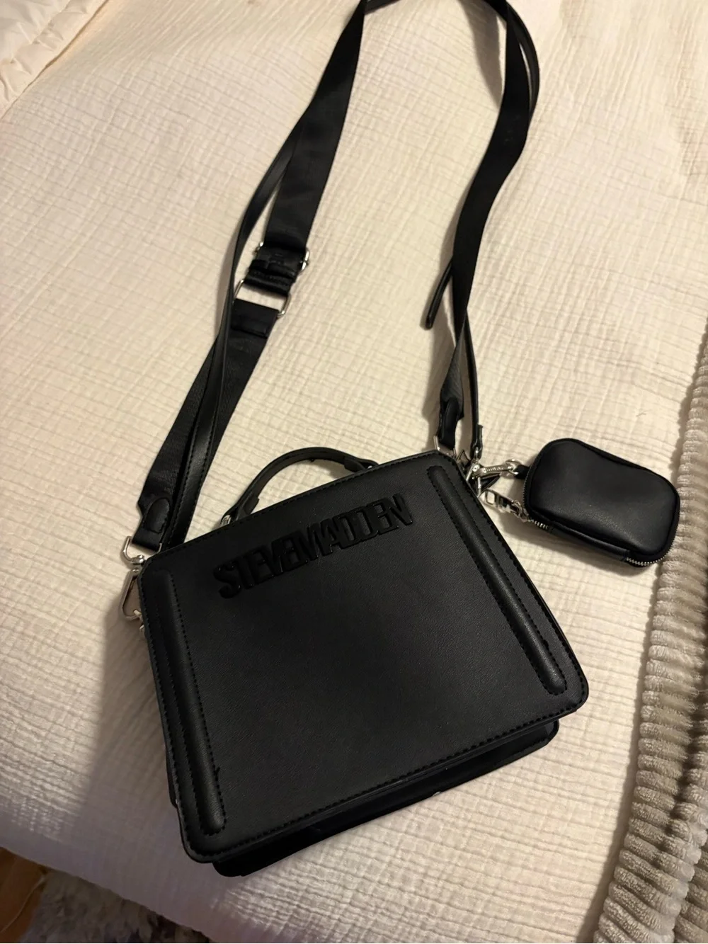 Steve Madden Black Structured Top-Handle Satchel